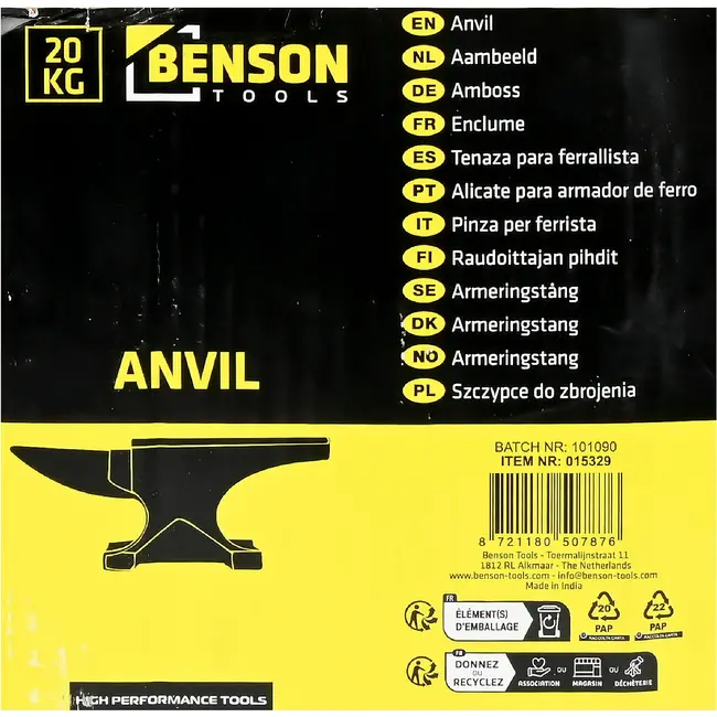 Benson Aambeeld 20 kg – Massieve uitvoering voor metaalbewerking