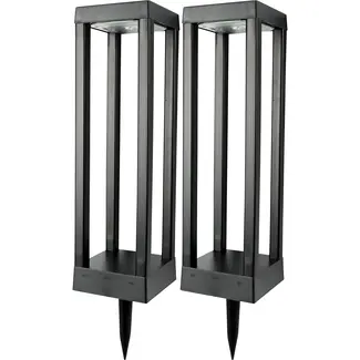 Benson Tuinlamp solar rechthoek open 2 stuks - kunststof - zwart - 10 x 10 x 46 cm - 2 stuks - voor tuinbewatering en onderhoud
