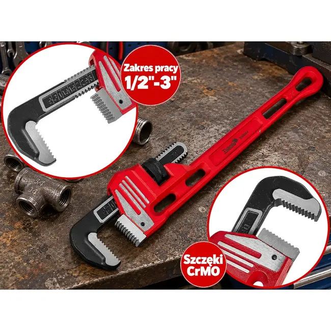 Tvardy Stillson pijptang 600 mm - 24 inch met getande CrMo-bekken en verstelbereik 1/2-3 inch