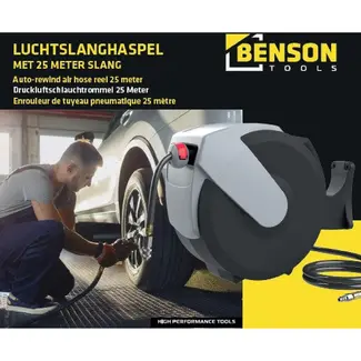 Benson Luchtslanghaspel 25 meter voor perslucht met oprolsysteem