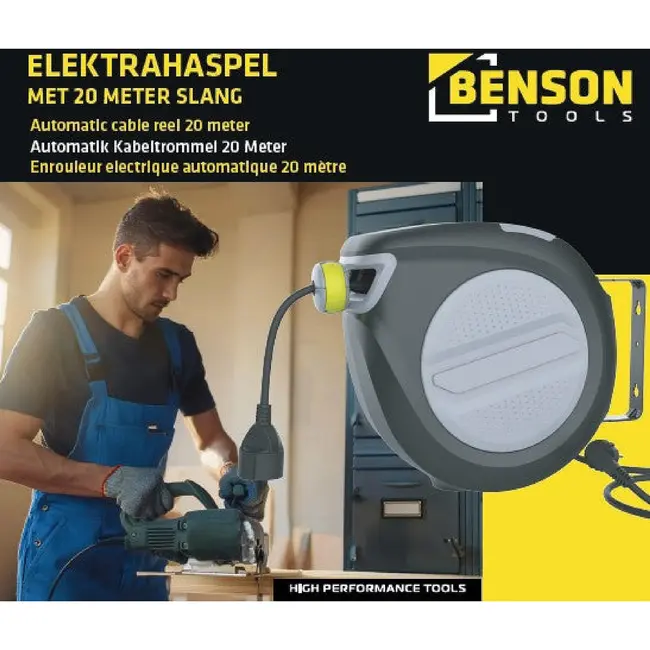 Benson Elektrahaspel 20 meter met automatische kabel-oprolfunctie