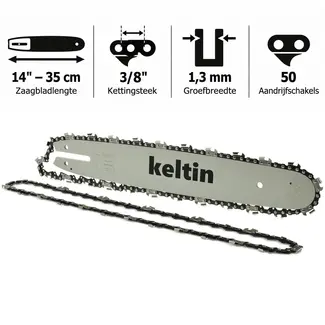 Keltin Zaagblad 35 cm (14 inch) met 2 zaagkettingen – 3/8 inch – 1,3 mm – 50 aandrijfschakels