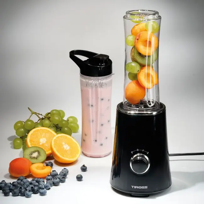 TIROSS Smoothie blender 300 W met 2 drinkflessen van 600 ml en pulsstand