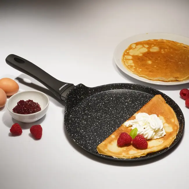 TIROSS Pannenkoekenpan 25 cm van aluminium met granietcoating voor inductie, gas en keramisch