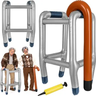 Glimz Opblaasbare Rollator met Wandelstok – Carnaval Verkleedset