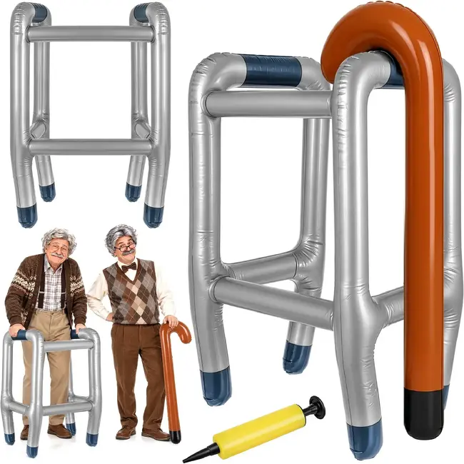 Glimz Opblaasbare Rollator met Wandelstok – Carnaval Verkleedset