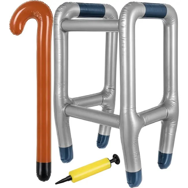 Glimz Opblaasbare Rollator met Wandelstok – Carnaval Verkleedset