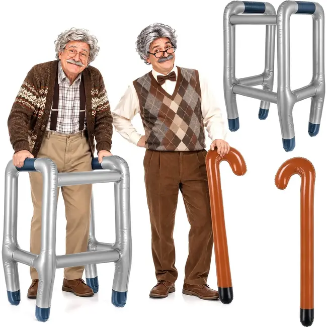 Glimz Opblaasbare Rollator met Wandelstok – Carnaval Verkleedset