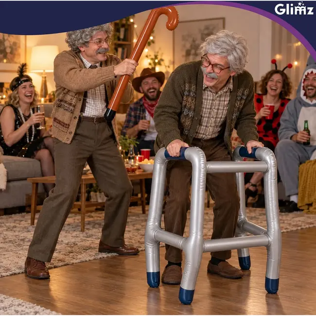Glimz Opblaasbare Rollator met Wandelstok – Carnaval Verkleedset