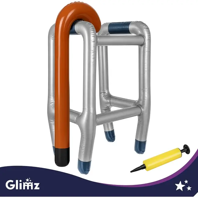 Glimz Opblaasbare Rollator met Wandelstok – Carnaval Verkleedset