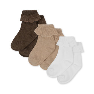 Konges Slojd Konges Slojd 3-pack frill socks white/sand/brown