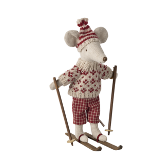 Maileg Maileg Winter Mouse With Ski Set Mum Red