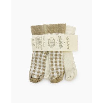 Minikane Minikane Pack of 2 soft lambskin/taupe checked tights