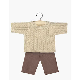 Minikane Minikane Set cable knit sweater beige & pants chestnut