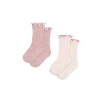 Konges Slojd Konges Slojd 2-pack rib frill socks rose/off white