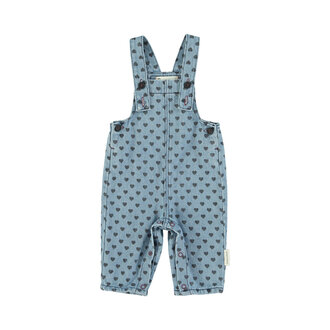 Piupiuchick Piupiuchick Baby Dungarees Washed blue denim w/ black hearts
