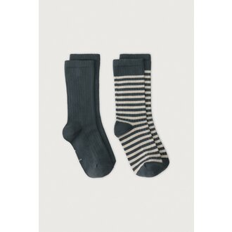 Gray Label Gray Label Ribbed Socks 2-pack Blue Grey Cream