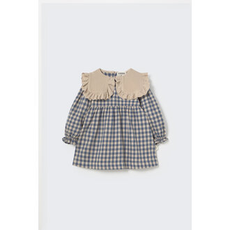 Cozmo Cozmo Gingham flannel baby dress stone Cozmo Cozmo Gingham flannel baby dress stone
