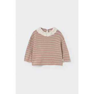 Cozmo Cozmo Soft stripes knit baby collar sweater silver pink Cozmo Cozmo Soft stripes knit baby collar sweater silver pink