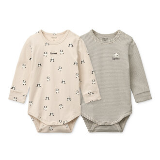 Liewood Liewood Yanni Grow Printed LS Bodystocking 2-Pack Mini panda / Classic navy stripe / mix 50/56