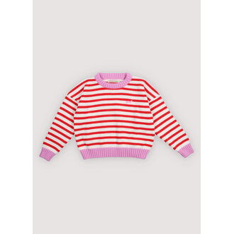 The New Society The New Society Marigold Jumper Tulip Red & Pink Lavander Stripes