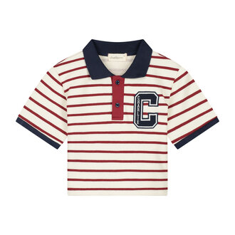 Charlie Petite Charlie Petite Pam Cropped Polo T-Shirt Stripes Bordeaux/Ecru