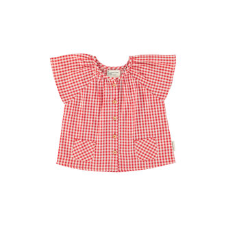 Piupiuchick Piupiuchick blouse butterfly sleeves red & ecru checkered