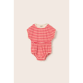Cozmo Cozmo striped terry cloth baby romper pink tomato