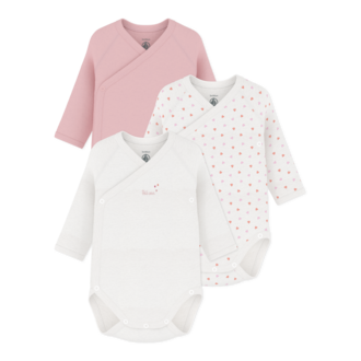 Petit Bateau Petit Bateau A0GF2 set van 3 omslagbody's hart roze