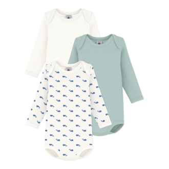 Petit Bateau Petit Bateau A0GZ2 set van 3 body's walvis blauw