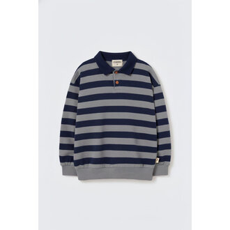 Cozmo Cozmo striped brushed soft knit polo sweater navy grey