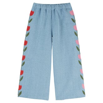 Emile et Ida Emile Et Ida pantalon denim brode tulipe bleu delave