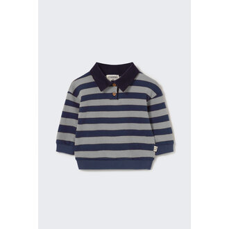 Cozmo Cozmo striped brushed soft knit baby polo sweater navy grey
