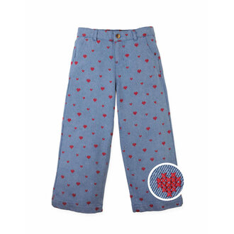Gingersnaps Gingersnaps Odette Wide-Leg Denim Pants Heart Embroidery Blue