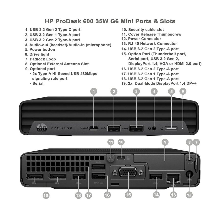 HP ProDesk 600 G6 Desktop Mini - Intel Core i3-10100T - 8GB - 256GB SSD - Win 11 Home (Licht gebruikt)