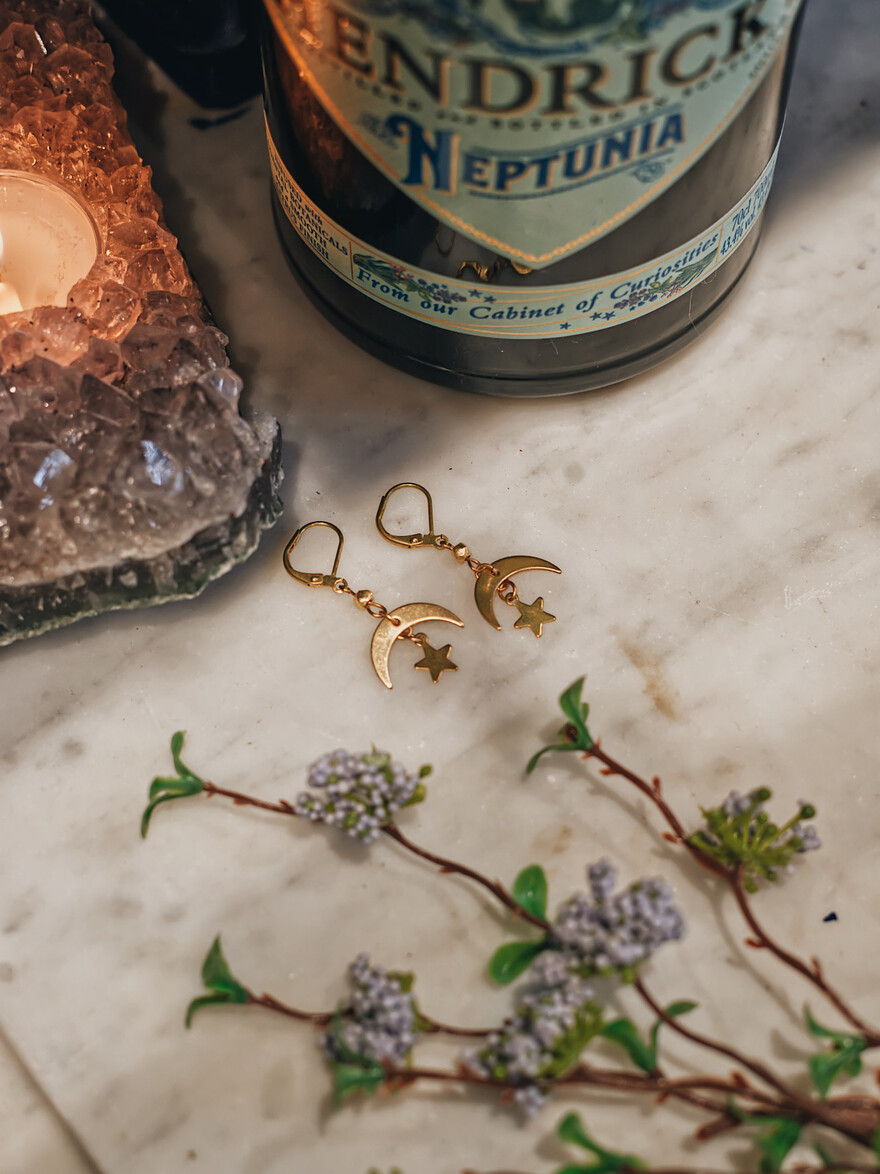 Fairtrade Moon And Star Earrings Gold