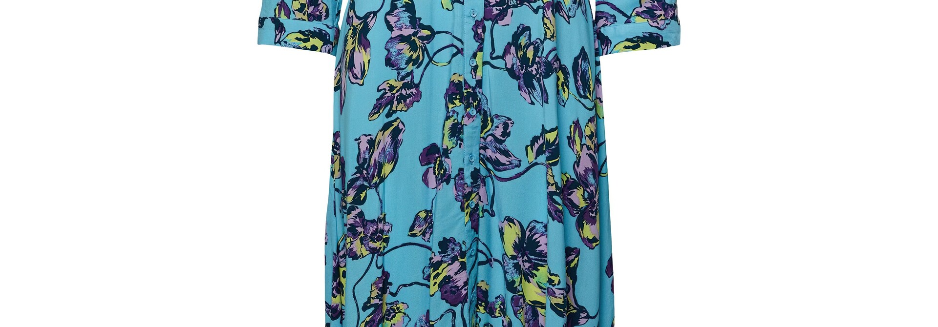 ♣ Yassavanna Purple Pansies Blue Shirt Dress