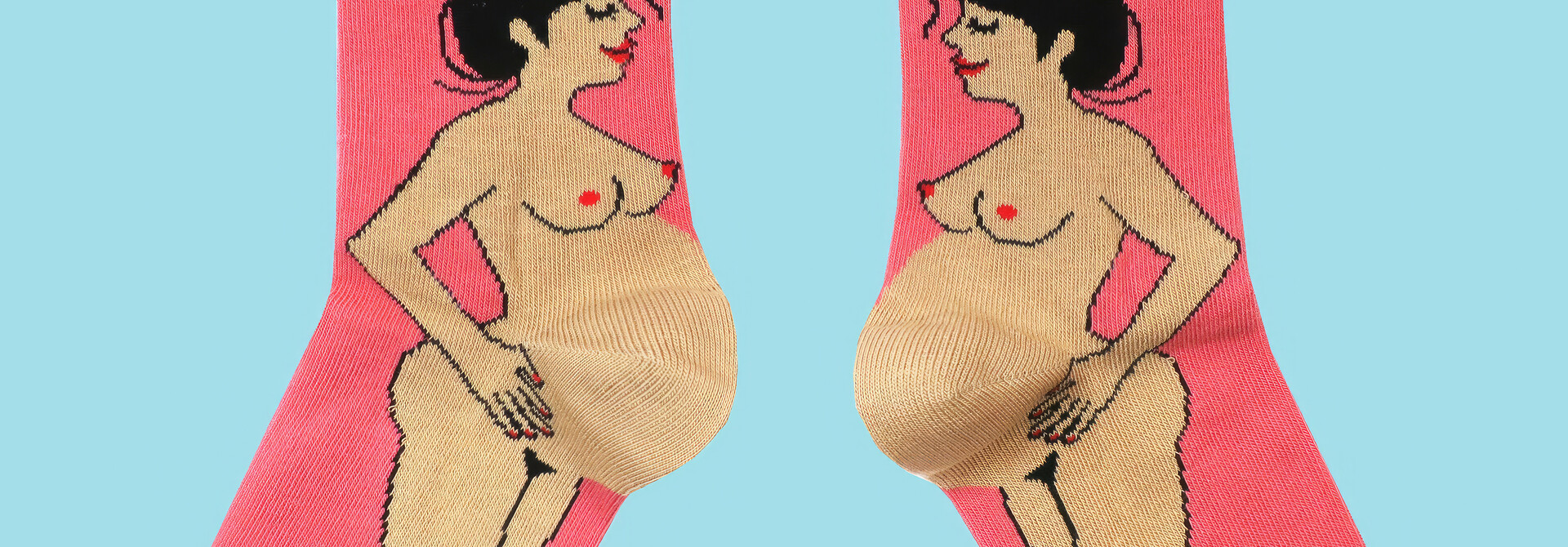 ♣ Raspberry Pregnant Black Hair Woman Socks