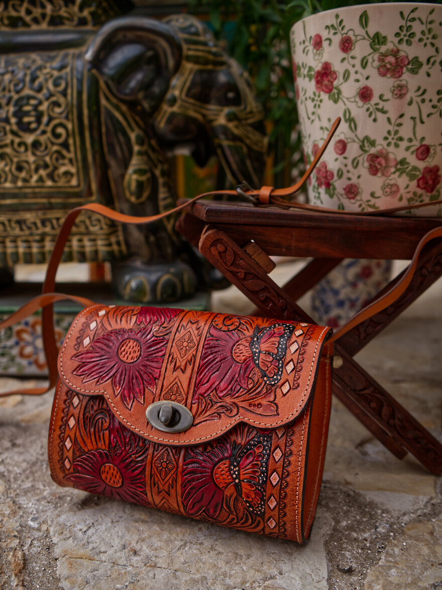 Leather Elliptical Elderflower Bag