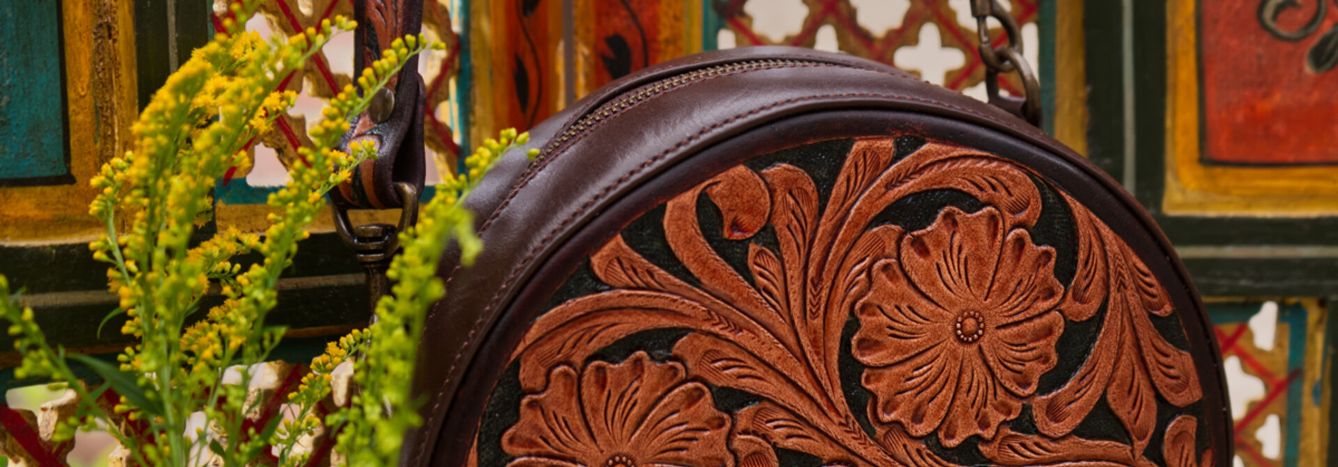 Leather Amber Flower Disc Bag