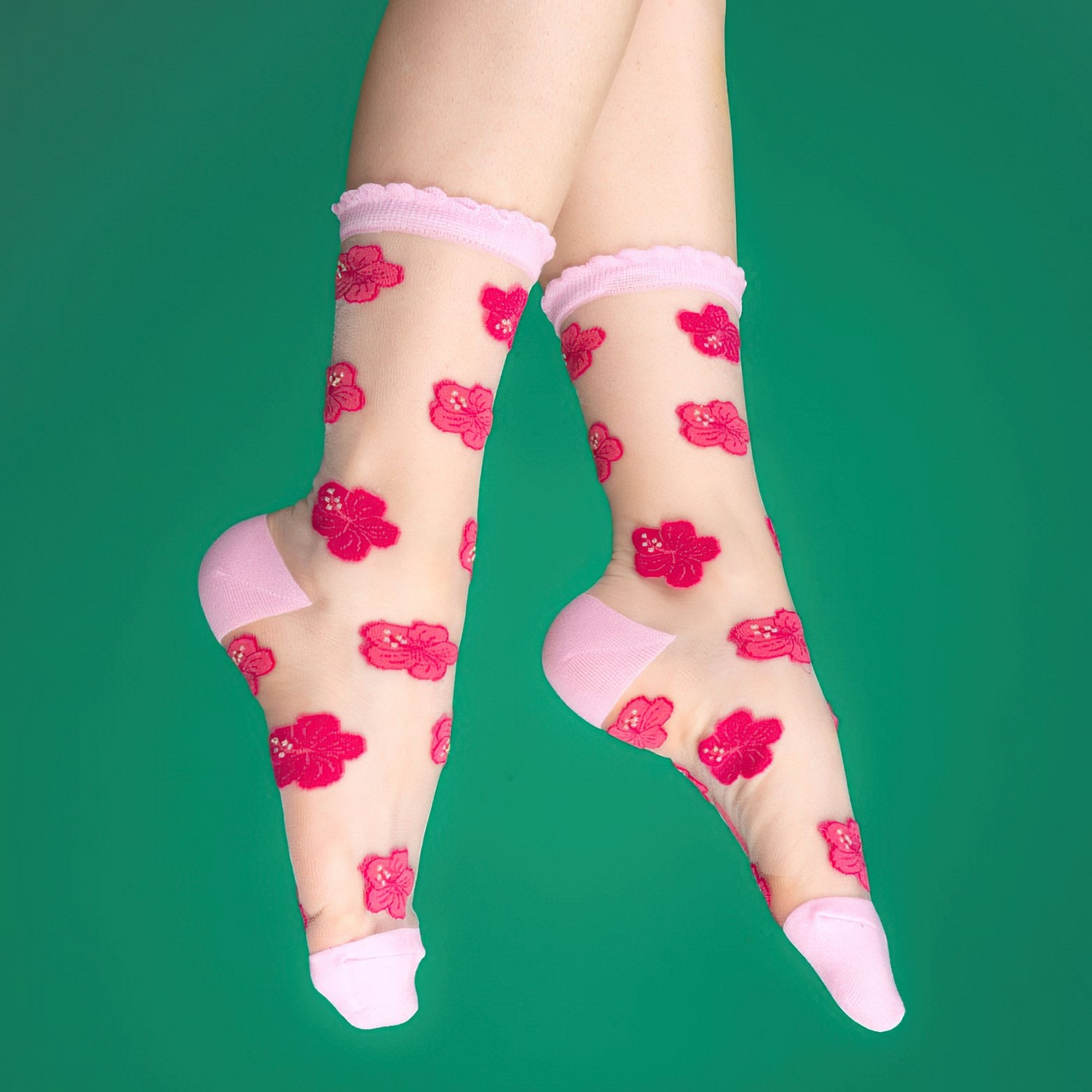 Pink Hibiscus Sheer Socks-2