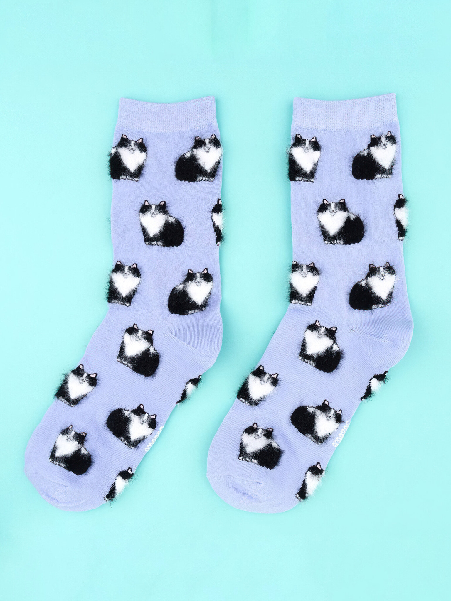 ♣ Black & White Cat Socks-1