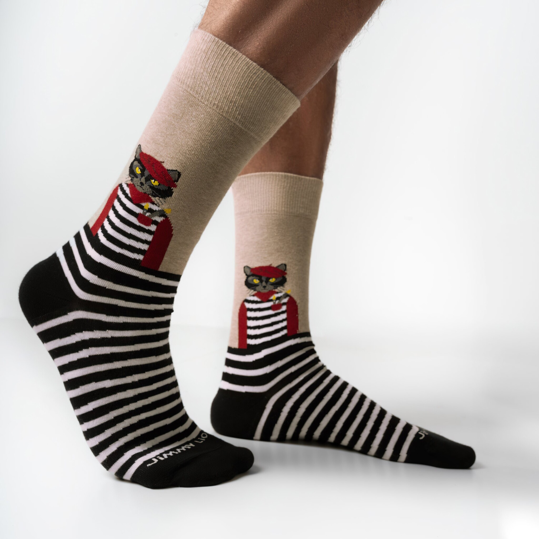 ♣ Beige Artist Cat Socks-2