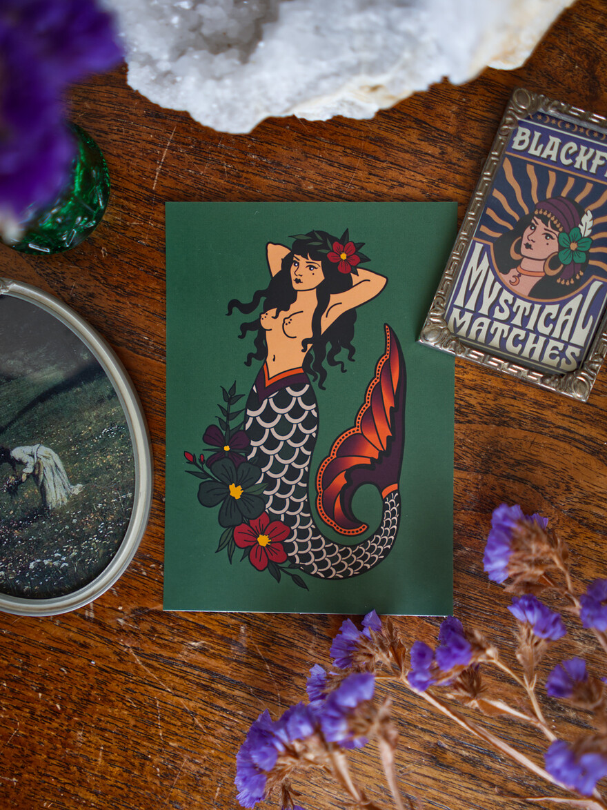 Postcard The Mermaid Green