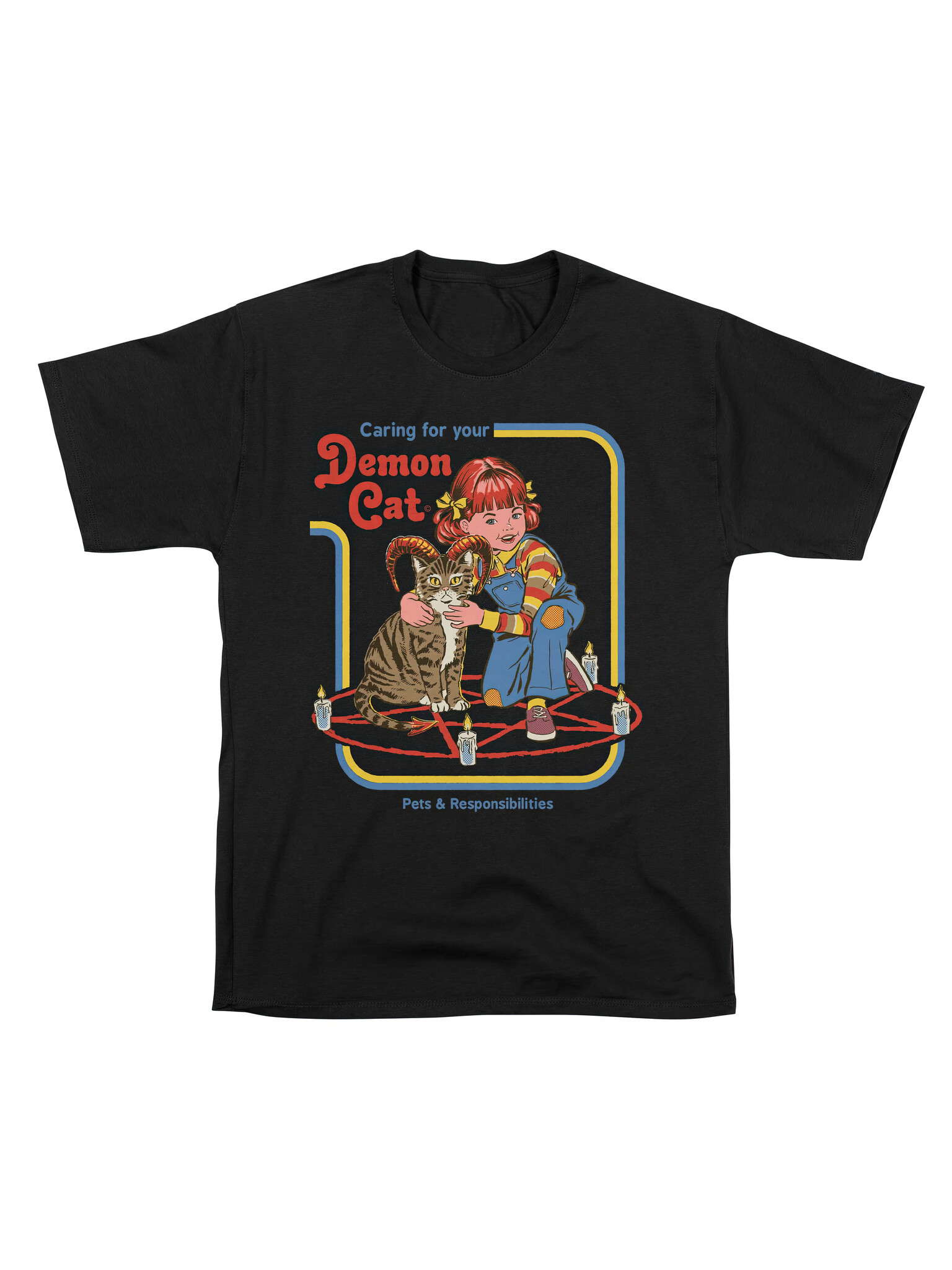 Black Caring For Your Demon Cat Tee-1
