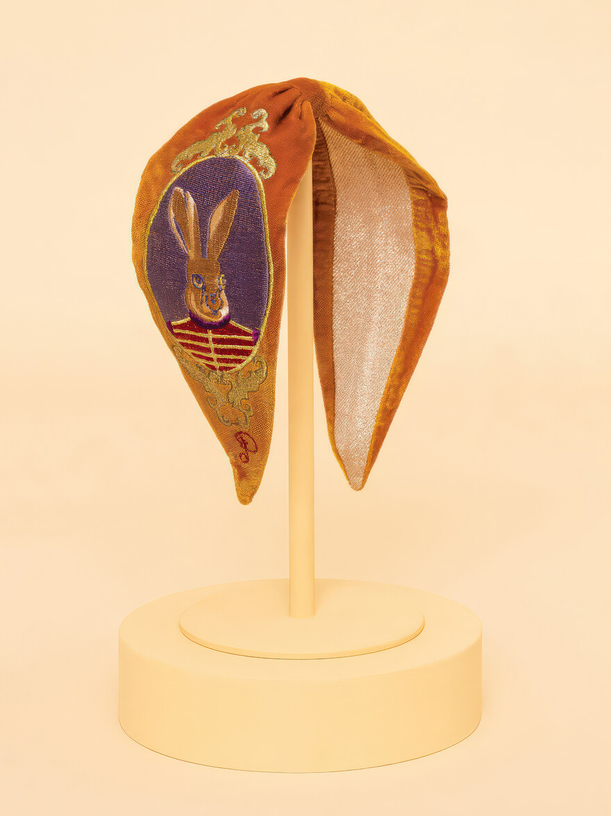 Embroidered Velvet Headband Regal Hare - Mustard