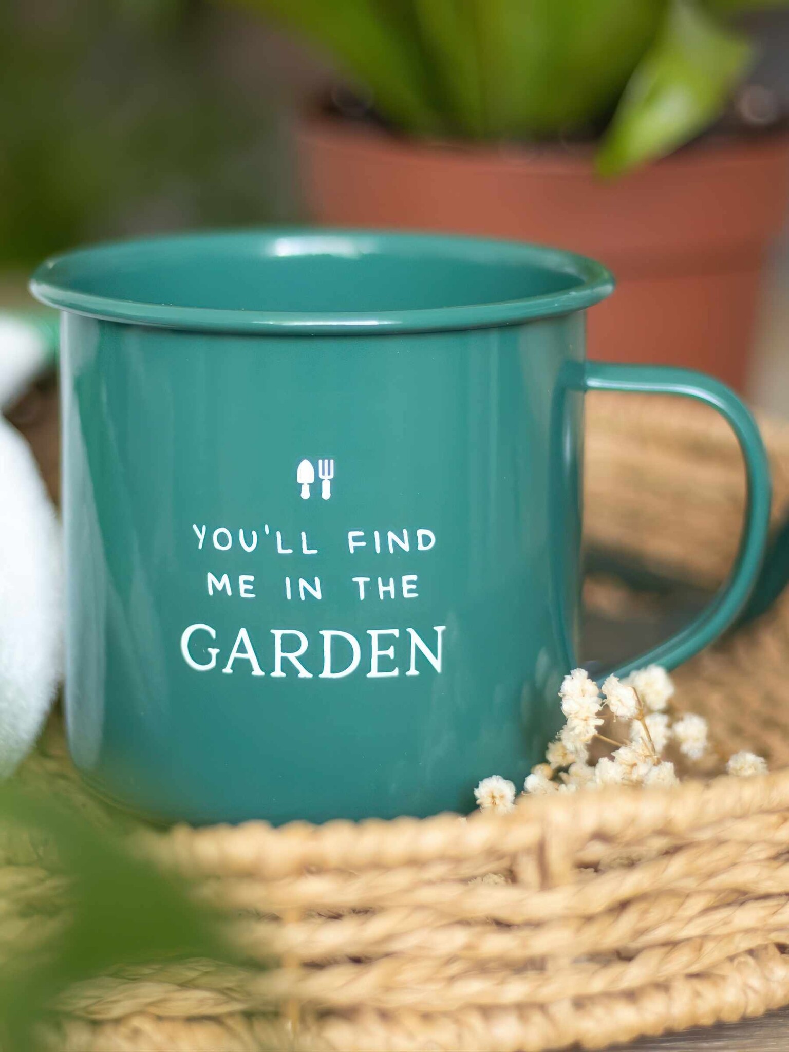 Find Me in the Garden Enamel Mug-1