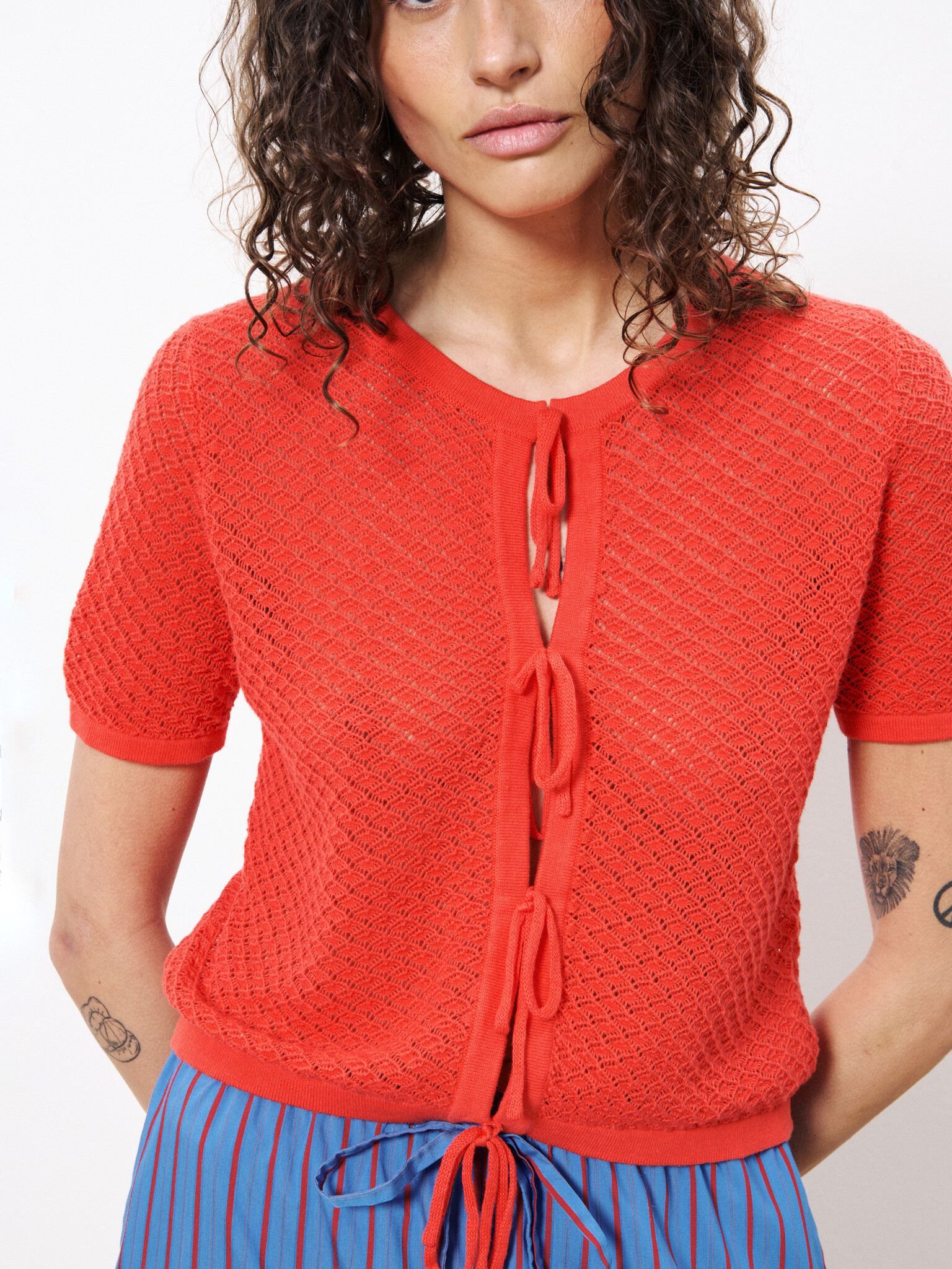 Aelis Coral Crochet Bow Top-1