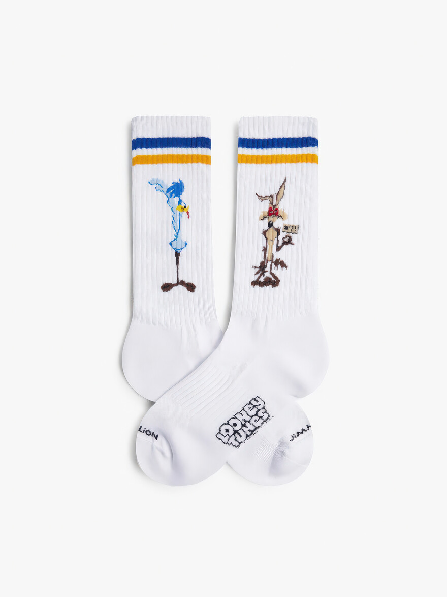 ♣ White Athletic Road Runner vs Coyote Socks