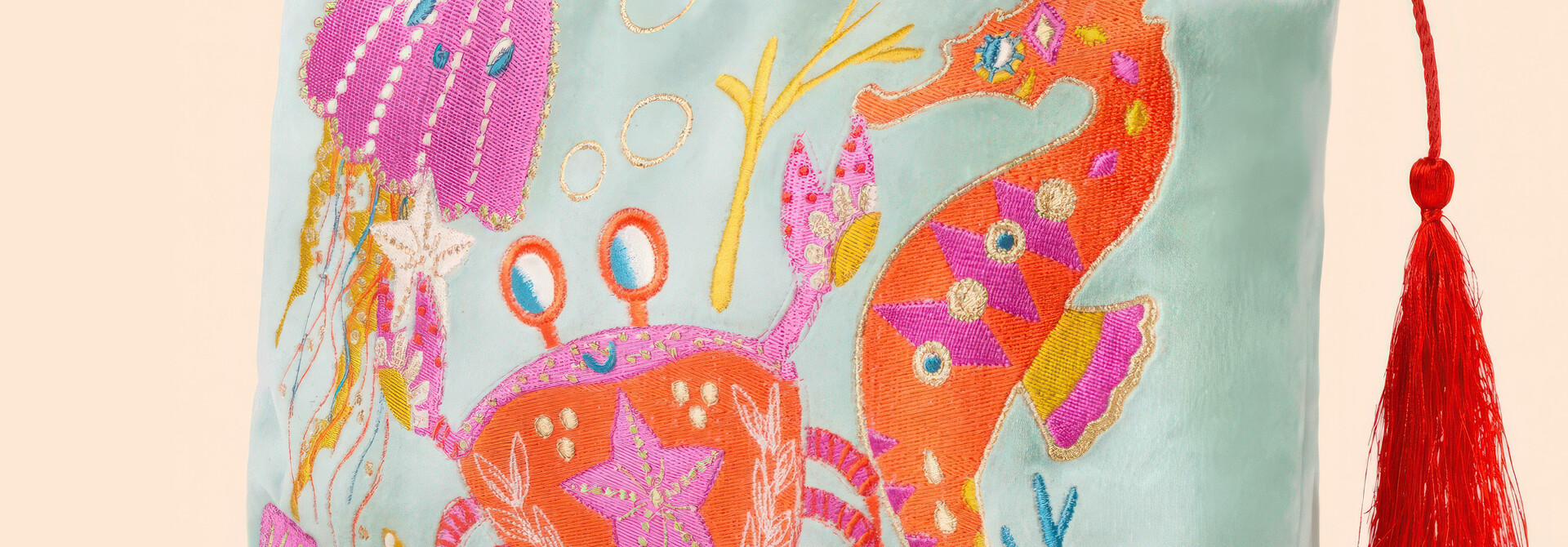 Velvet Zip Pouch - Seashore Friends - Aqua